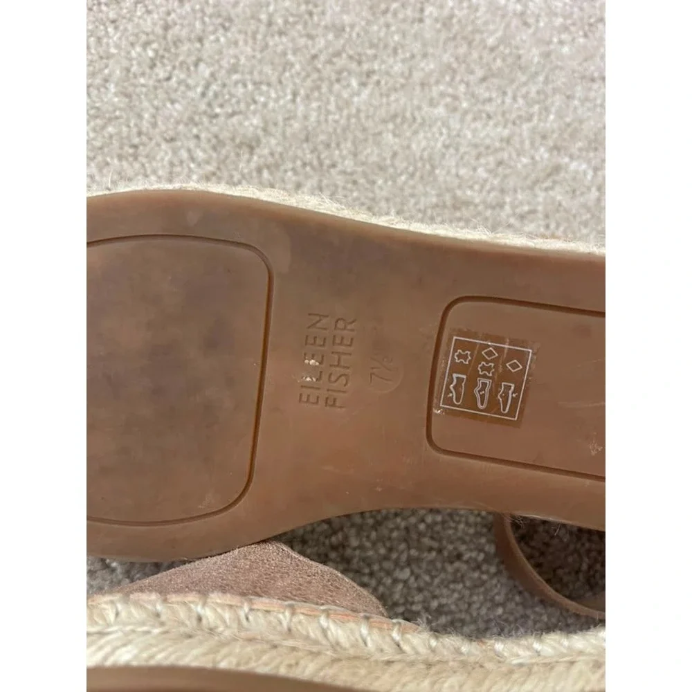 Eileen Fisher Womens Metallic Rose Gold Leather Espadrille Ankle Strap Flats 7.5